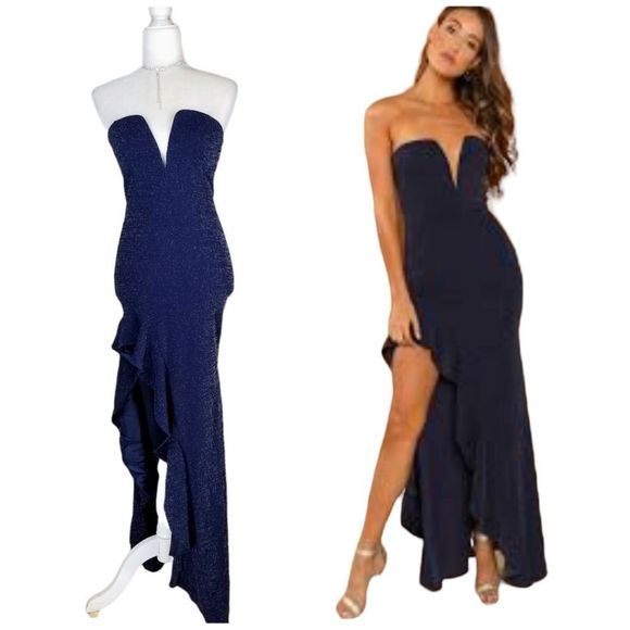 SHEIN Navy Strapless Prom Dress - Picture 1 of 12